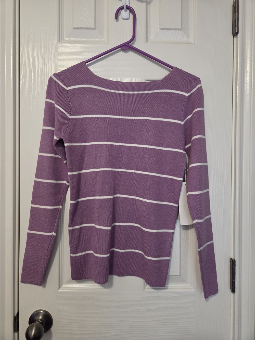Snowflake New With Tags Striped Boatneck Long-Sleeve Top - Lavender. Size S/M